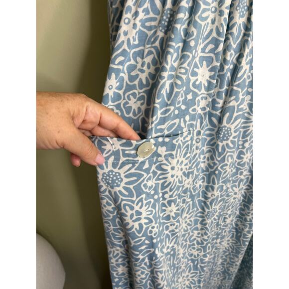 April Cornell blue white floral short sleeve maxi dress, size medium, cottage - Picture 5 of 10